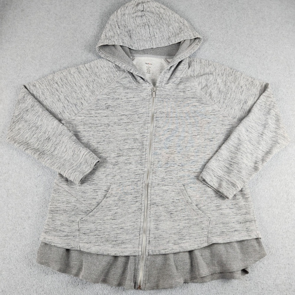 Style & Co Hoodie Womens Large Gray Waffle Knit Trim Space Dye Comfy Full Zip